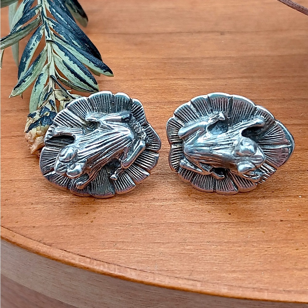 Little 925 Frogs on A Lily Pad Pierced Earrings